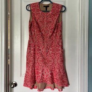BCBGMaxAzria Chrystal coral dress, size 8. Sleeveless, asymmetrical hem, lined